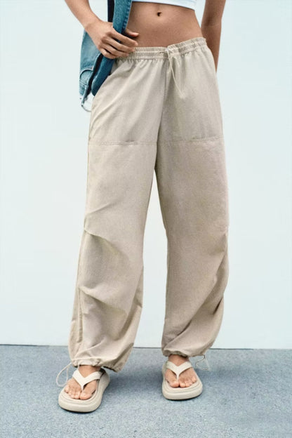 Pantalon en Nylon pour femmes, vêtements d'automne, décoration de poche de sortie d'air, taille moyenne