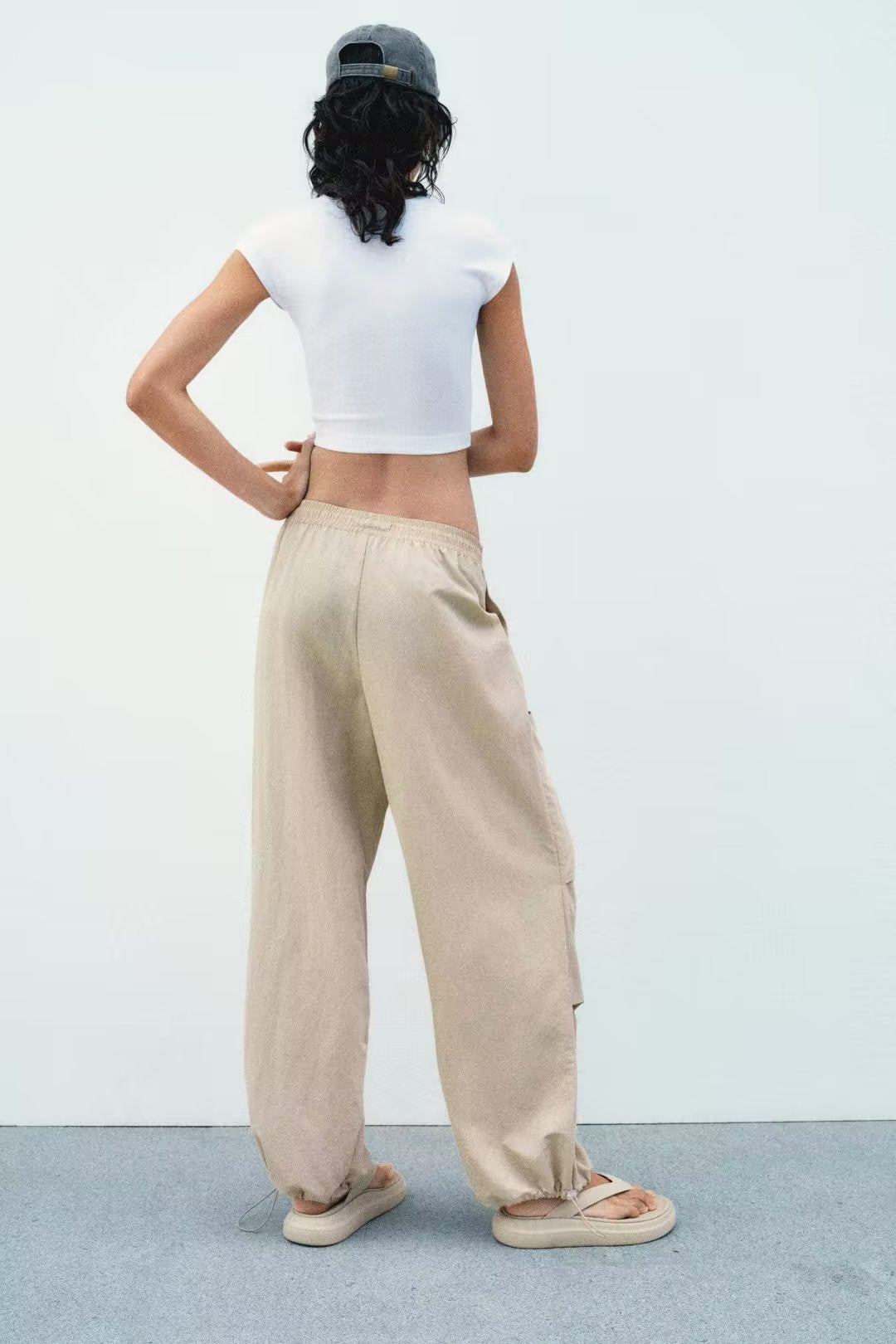 Pantalon en Nylon pour femmes, vêtements d'automne, décoration de poche de sortie d'air, taille moyenne