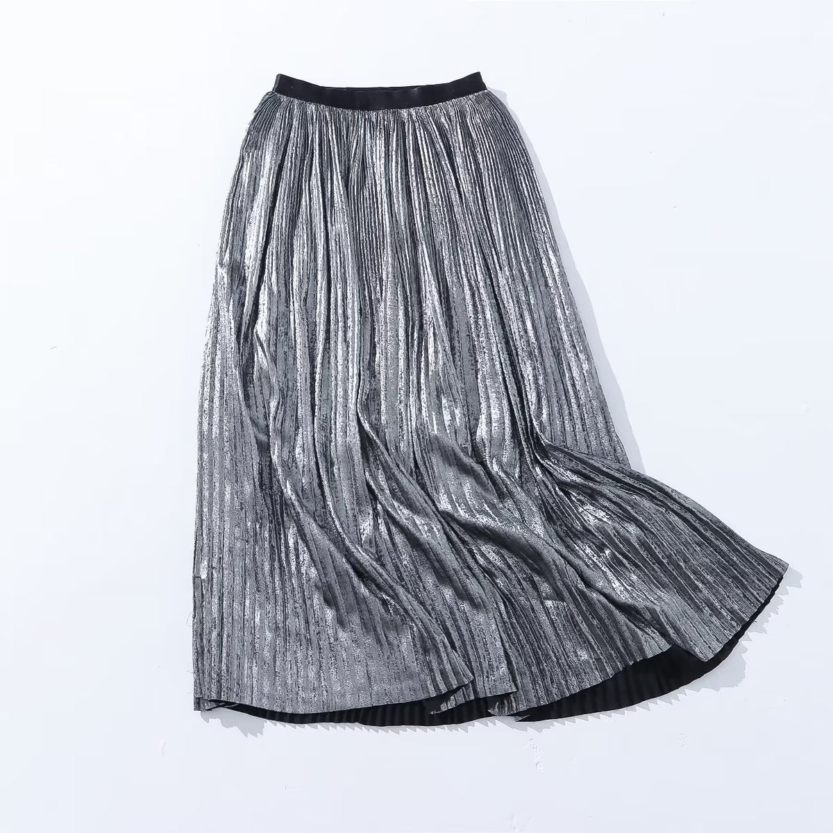 Autumn Winter Gold Silk Pleated Skirt Women