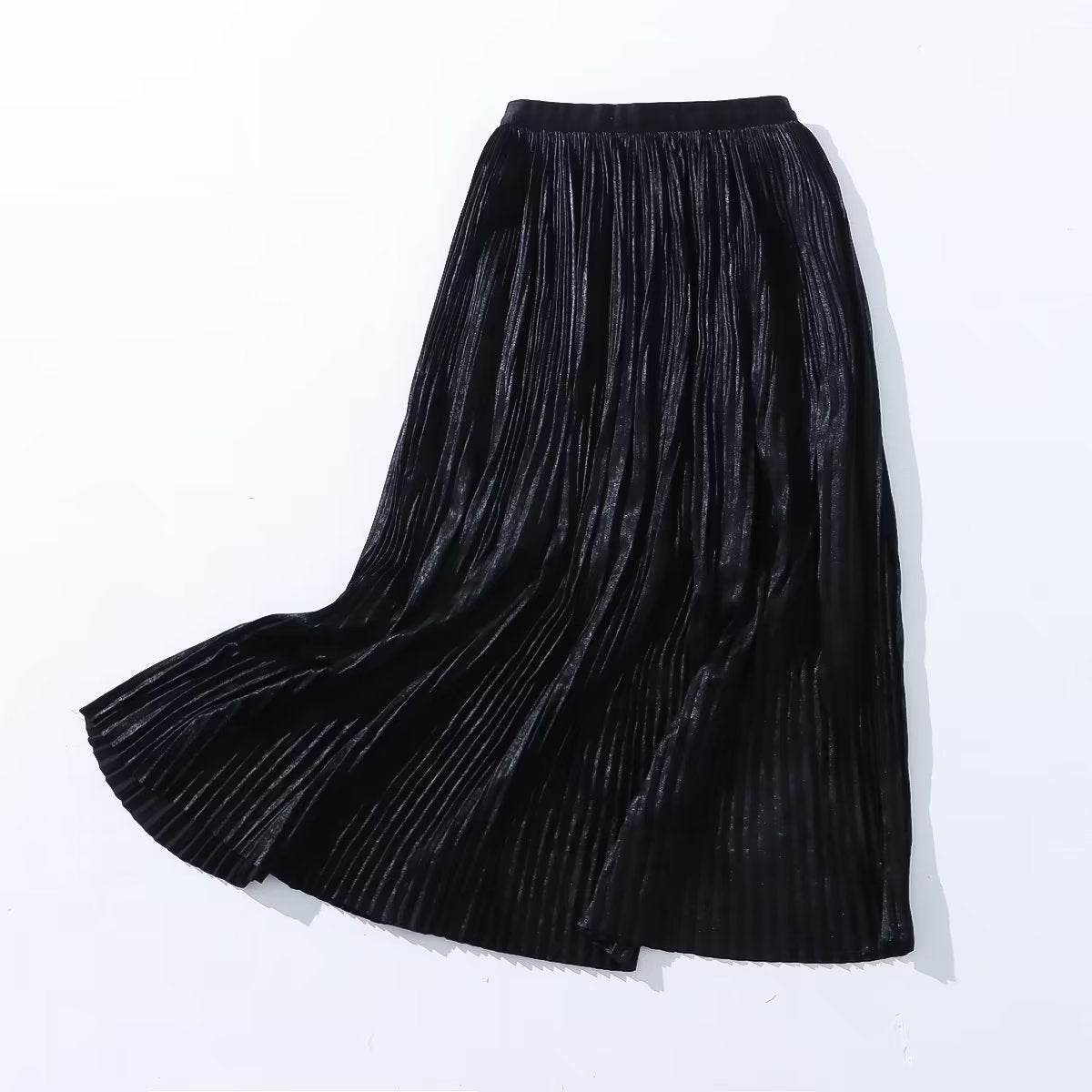 Autumn Winter Gold Silk Pleated Skirt Women