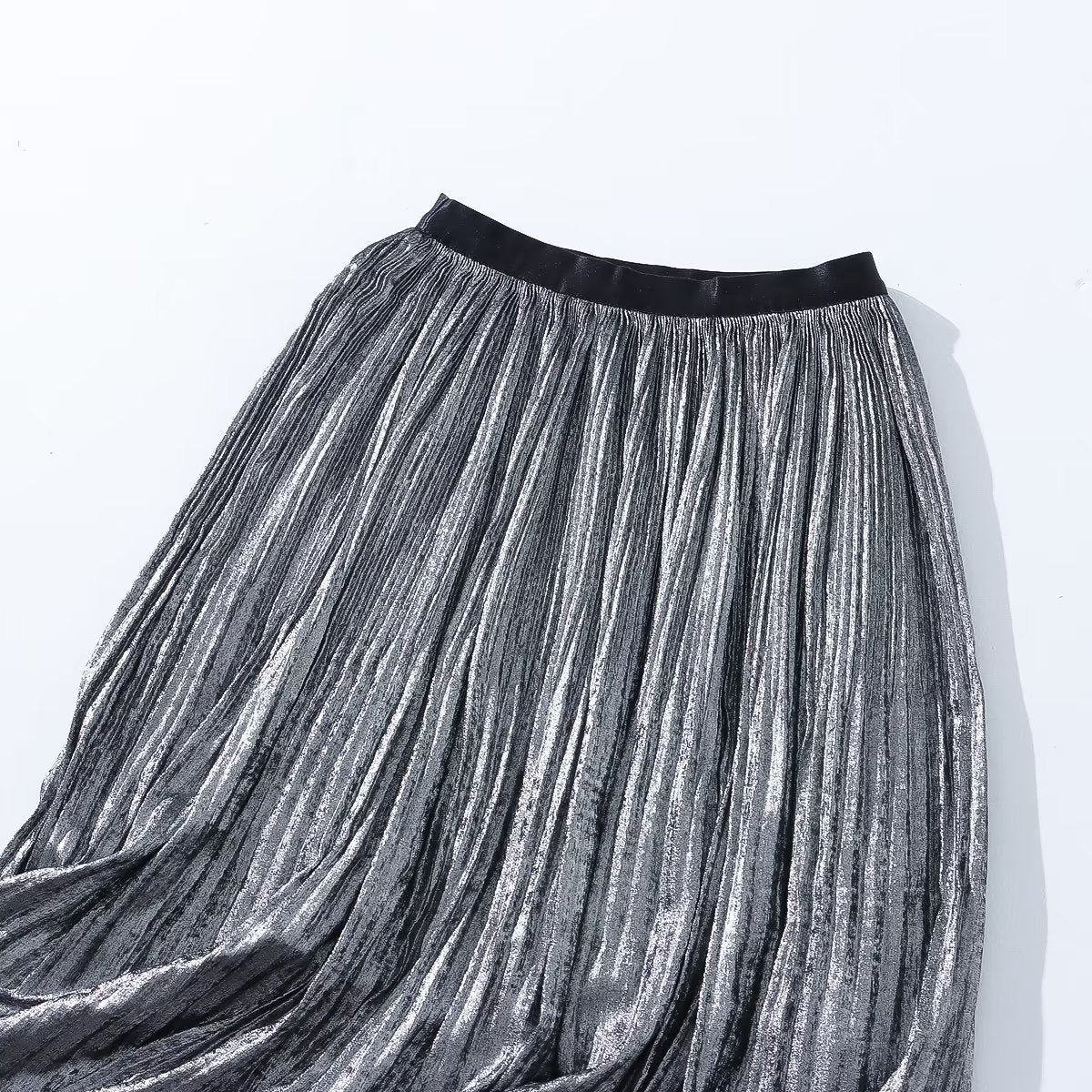 Autumn Winter Gold Silk Pleated Skirt Women