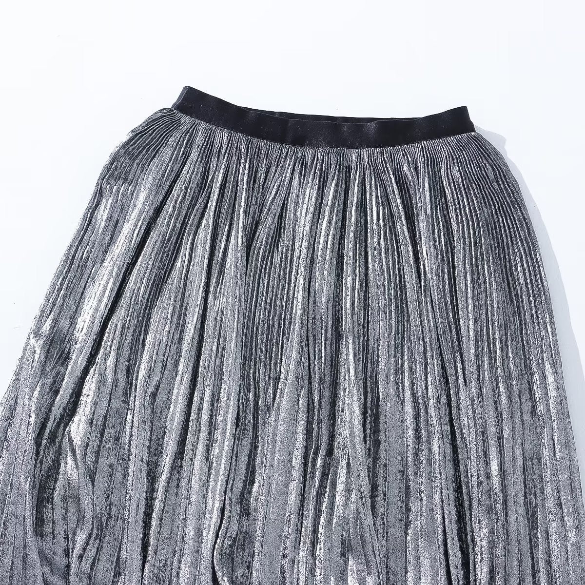 Autumn Winter Gold Silk Pleated Skirt Women