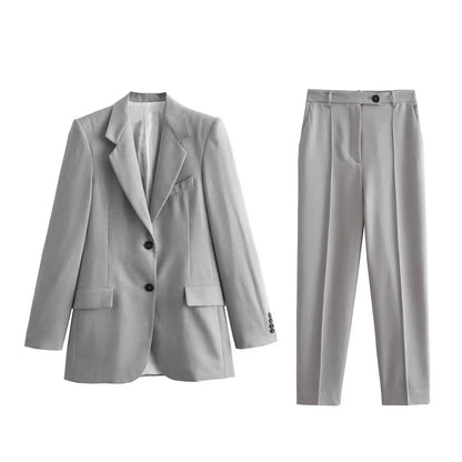 Autumn Loose Women Wear Blazer Classic Jacket Straight Leg Pants Suit