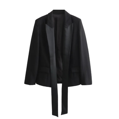 Mujer Otoño Seda Textura Cuello Blazer Pantalones Traje