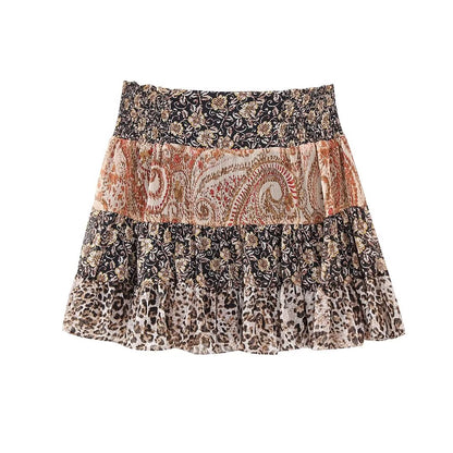 Autumn Women Clothing Stitching Printing Laminated Decoration Mini Skirt