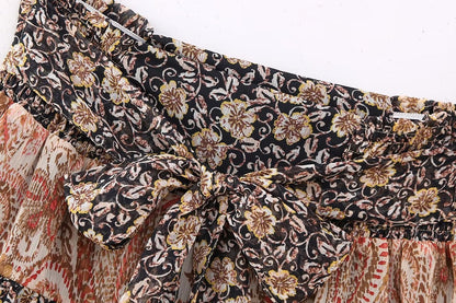 Autumn Women Clothing Stitching Printing Laminated Decoration Mini Skirt