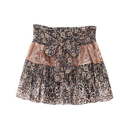 Autumn Women Clothing Stitching Printing Laminated Decoration Mini Skirt