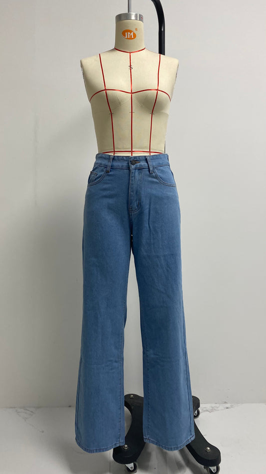 Jean taille haute pour femme, pantalon long à jambe droite