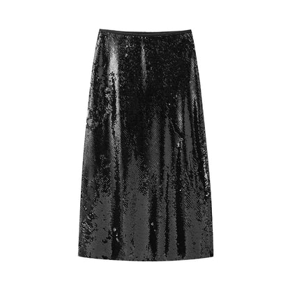 Winter Slim Fit Half Length Straight Skirt High Waist Slimming Sequined Hip Skirt for Women