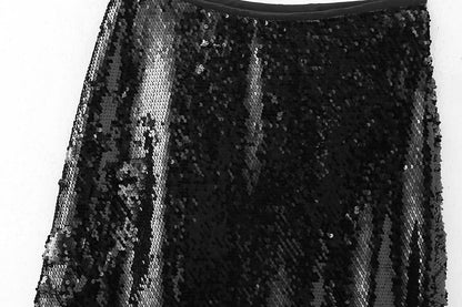 Winter Slim Fit Half Length Straight Skirt High Waist Slimming Sequined Hip Skirt for Women