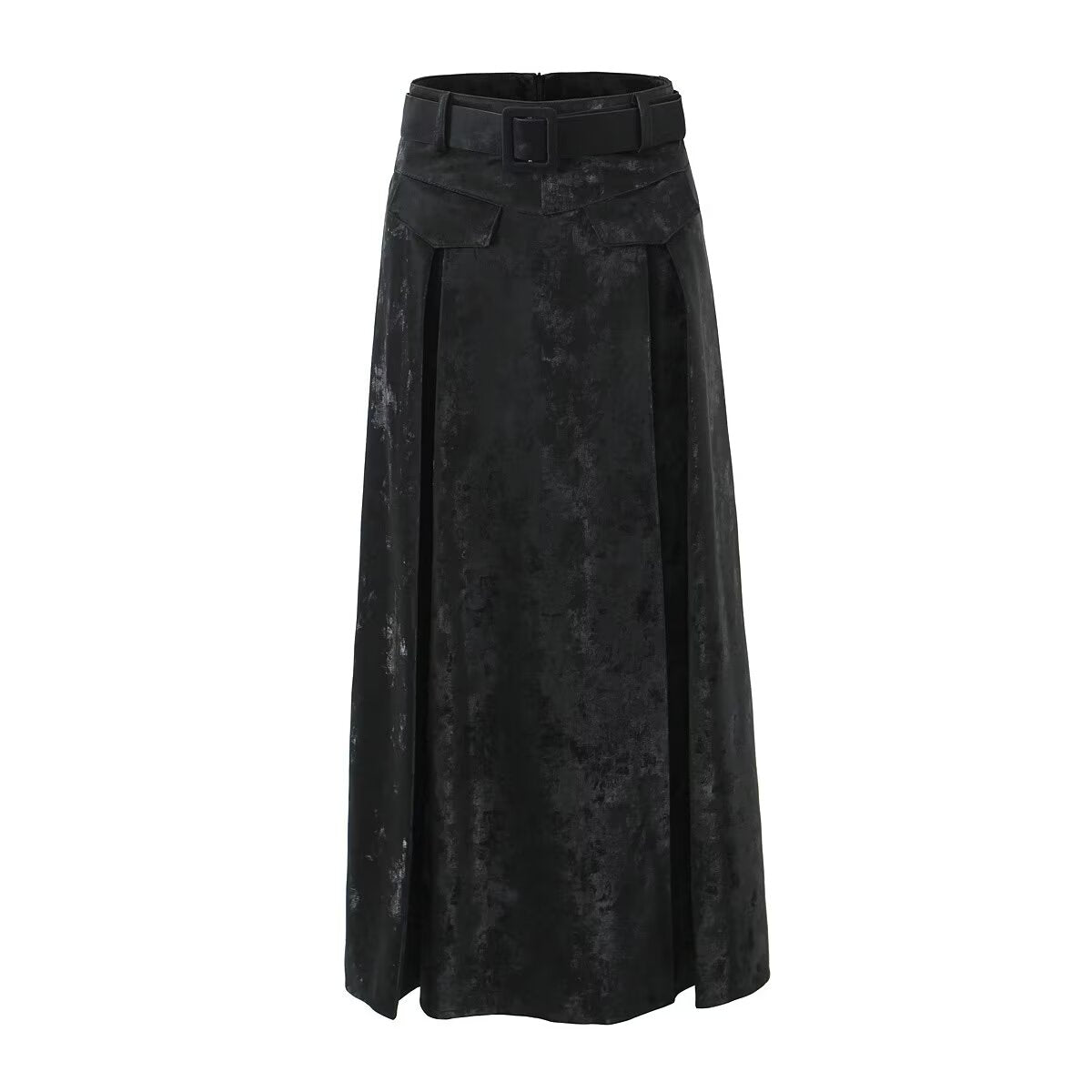 Autumn Winter Retro Modern A Line Umbrella Skirt Long Faux Leather Skirt Skirt With Belt High Waisted Skirt