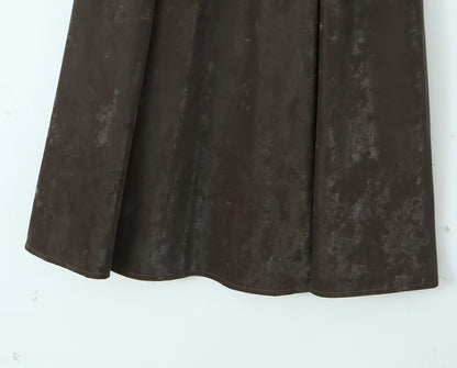 Autumn Winter Retro Modern A Line Umbrella Skirt Long Faux Leather Skirt Skirt With Belt High Waisted Skirt