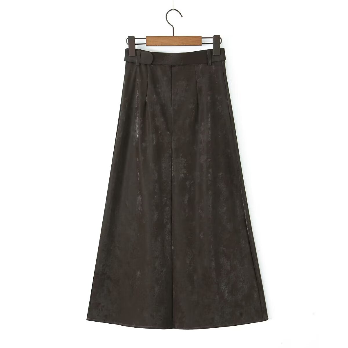 Autumn Winter Retro Modern A Line Umbrella Skirt Long Faux Leather Skirt Skirt With Belt High Waisted Skirt