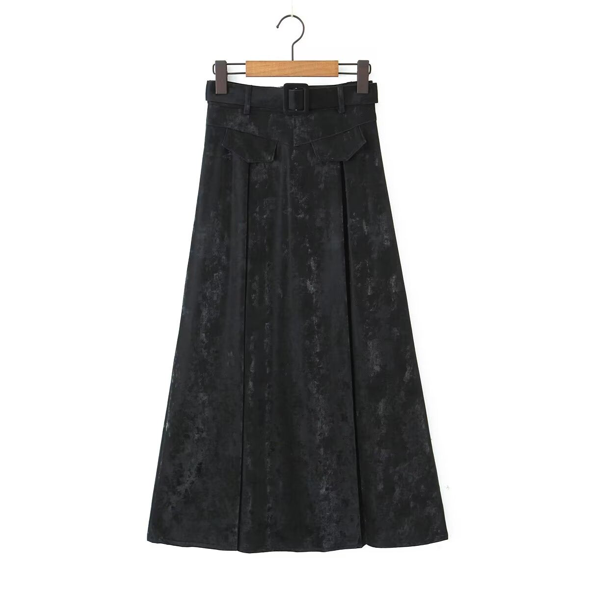 Autumn Winter Retro Modern A Line Umbrella Skirt Long Faux Leather Skirt Skirt With Belt High Waisted Skirt