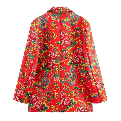 Autumn Women Clothing Northeast Big Floral Loose Blazer Suit