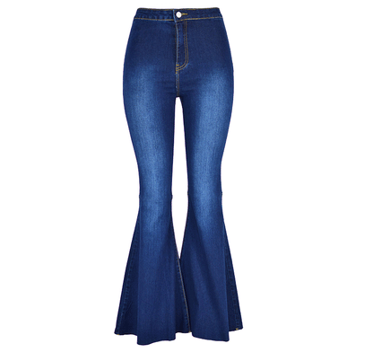 Women Clothing High Waist Elastic Slim Fit Wide Leg Pants Big Flared Denim Trousers Big Leg