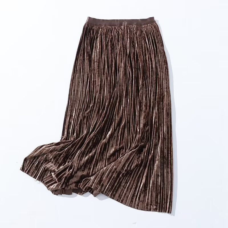 Autumn Mid-Length Elastic Waist Skirt Women Skirt Velvet Skirt