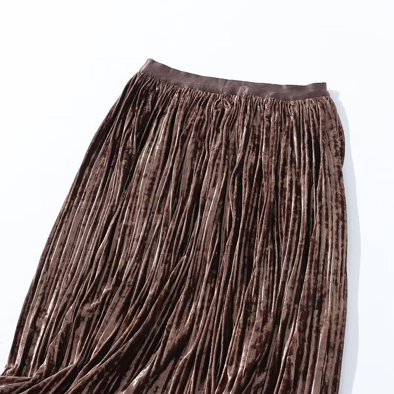 Autumn Mid-Length Elastic Waist Skirt Women Skirt Velvet Skirt