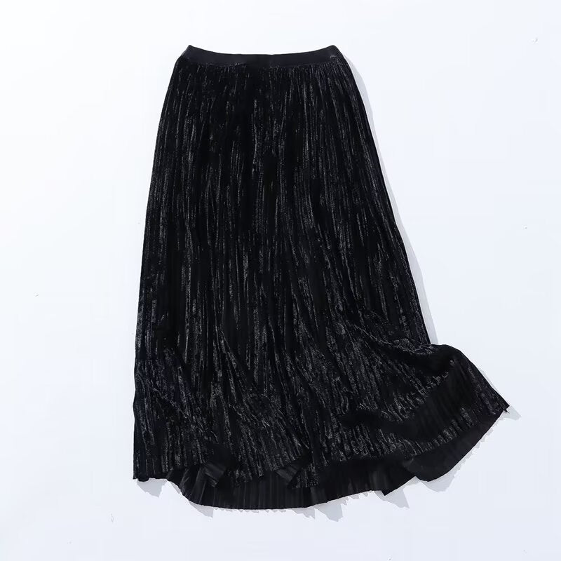 Autumn Mid-Length Elastic Waist Skirt Women Skirt Velvet Skirt