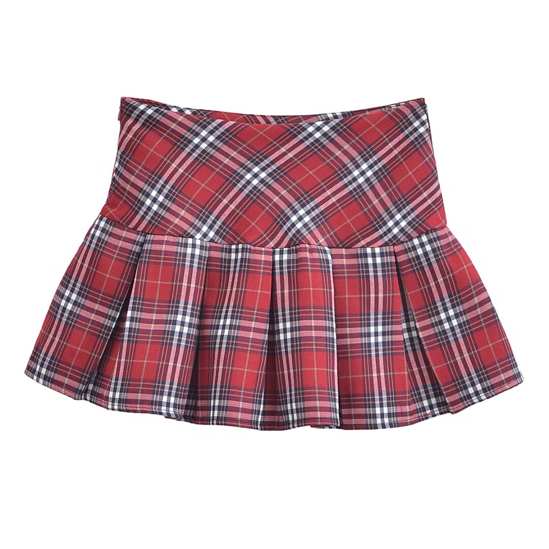 Women Clothing French Plaid Design Pleated High Waist Sexy Short Skirt