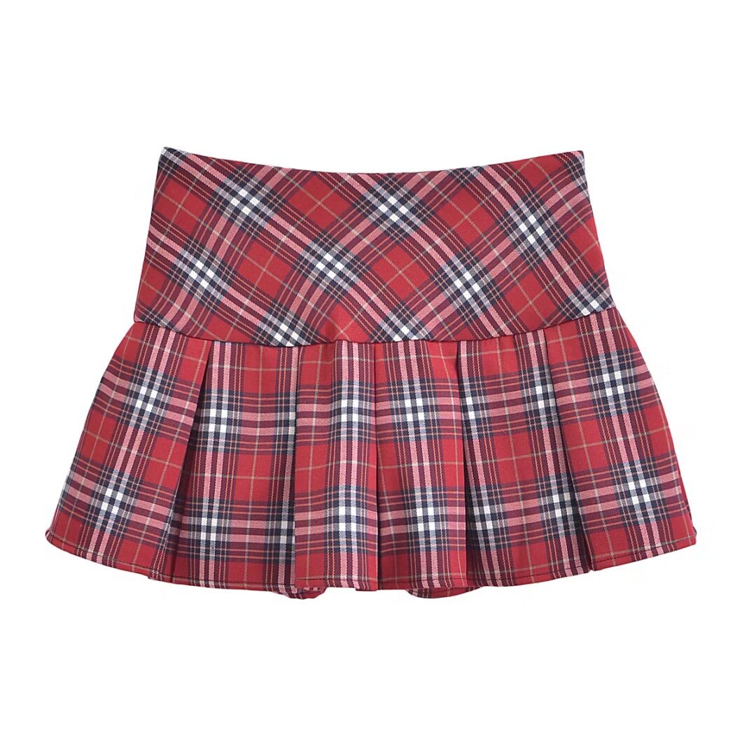 Women Clothing French Plaid Design Pleated High Waist Sexy Short Skirt