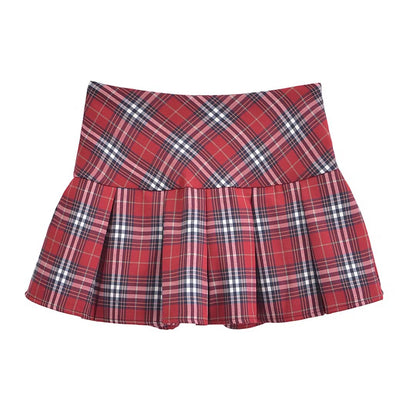 Women Clothing French Plaid Design Pleated High Waist Sexy Short Skirt