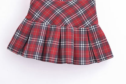 Women Clothing French Plaid Design Pleated High Waist Sexy Short Skirt