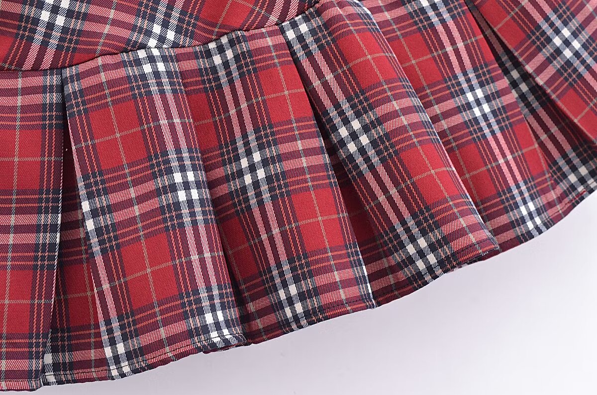 Women Clothing French Plaid Design Pleated High Waist Sexy Short Skirt