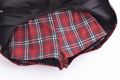 Women Clothing French Plaid Design Pleated High Waist Sexy Short Skirt