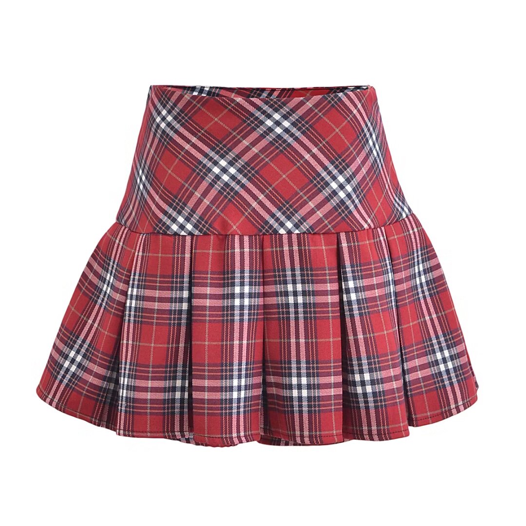 Women Clothing French Plaid Design Pleated High Waist Sexy Short Skirt