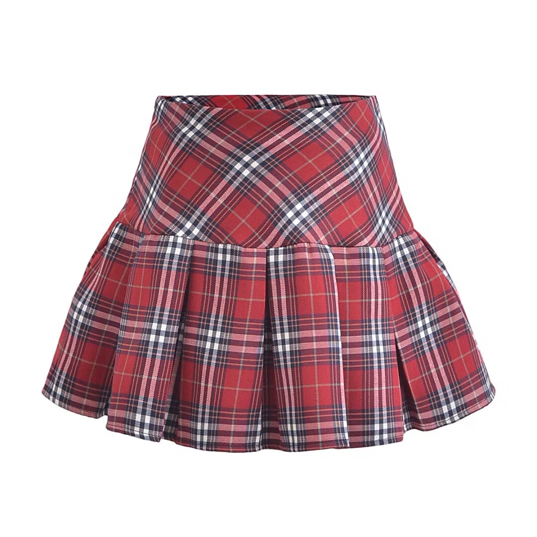 Women Clothing French Plaid Design Pleated High Waist Sexy Short Skirt