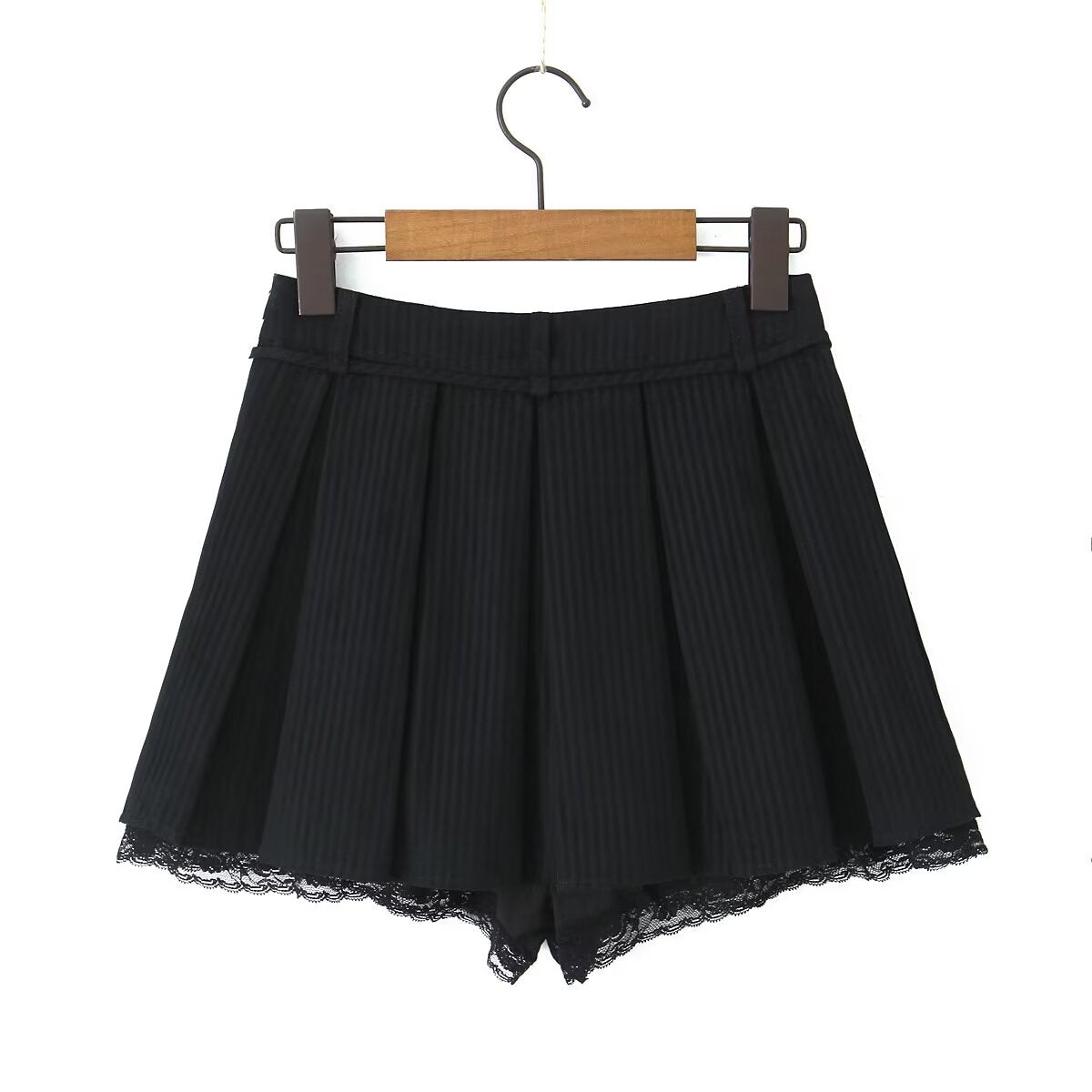 Bow Lace Patchwork Stripes Lace Skirt Women Spring Anti Exposure A line Pleated Short Skirt