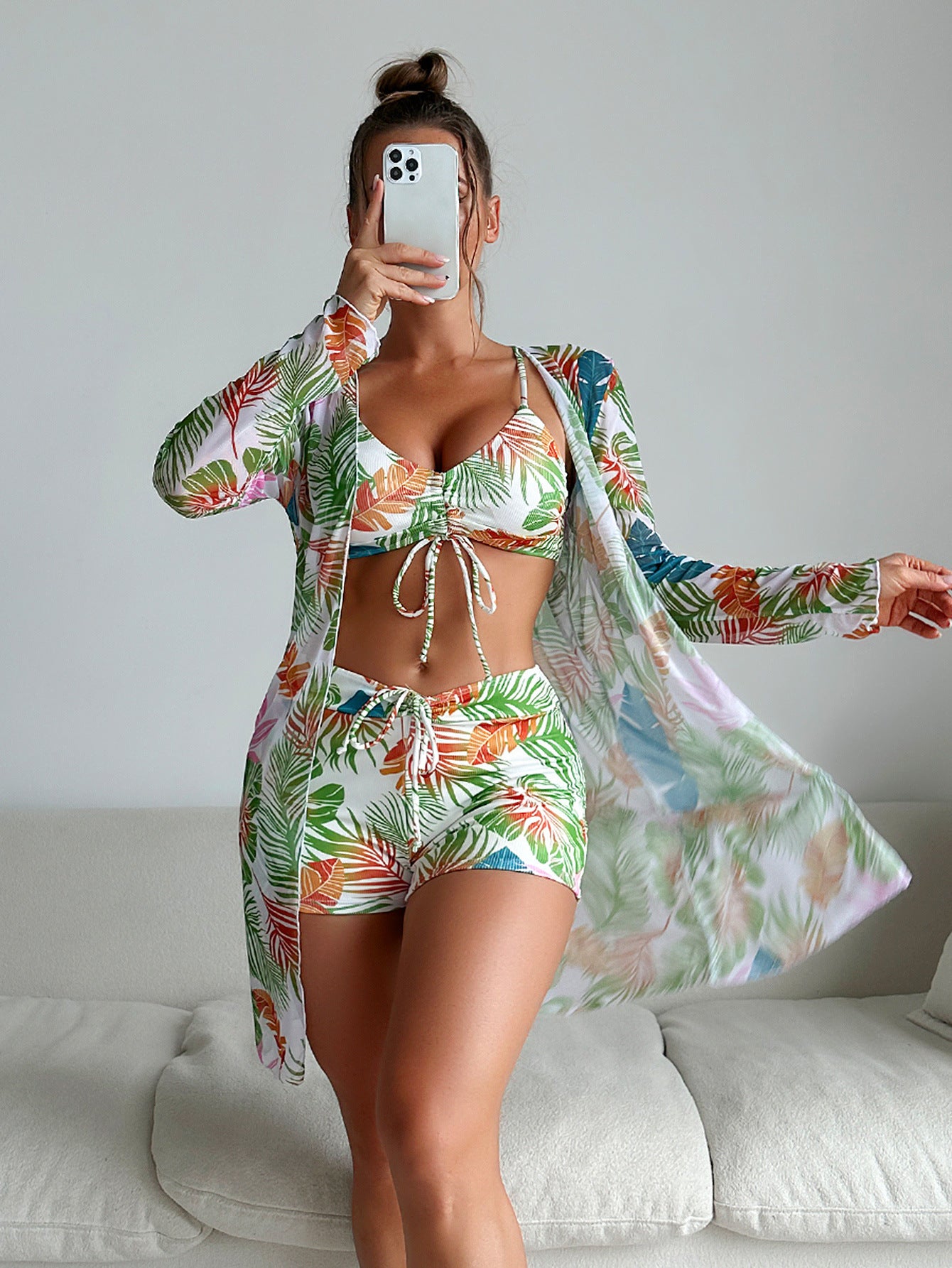 Maillot de bain trois pièces en tissu spécial multicolore européen et américain, à la mode, Bikini pour femme