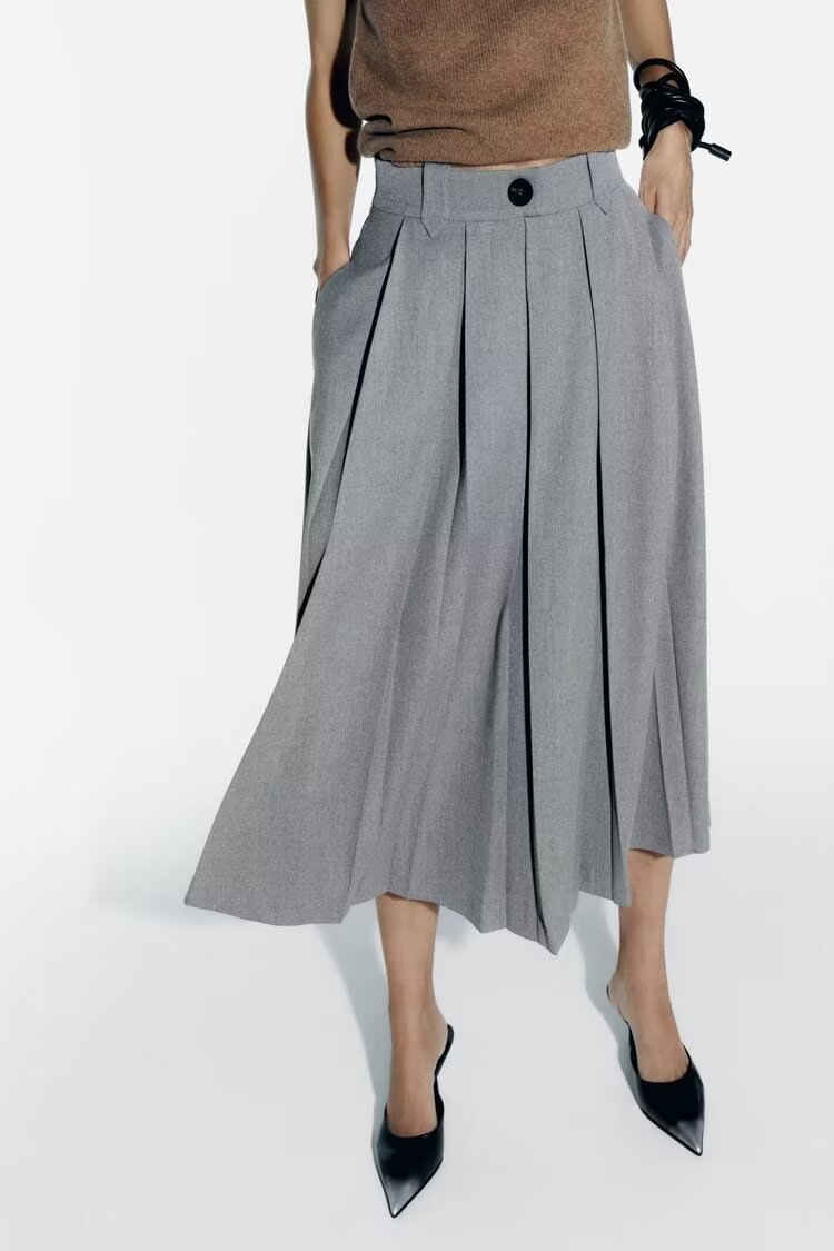 Winter Women Clothing Casual Mid Length Pleated Skirt