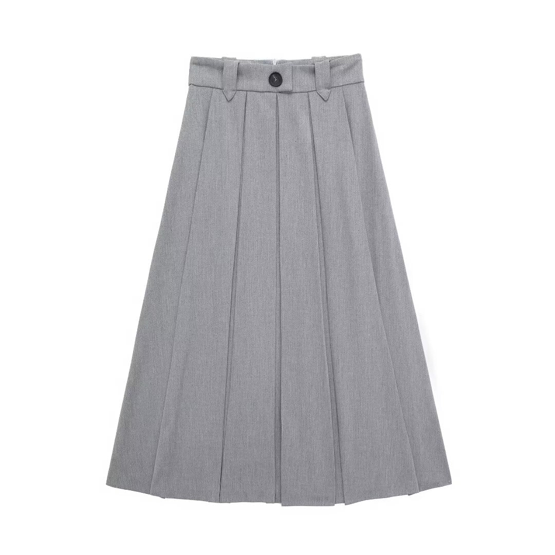 Winter Women Clothing Casual Mid Length Pleated Skirt