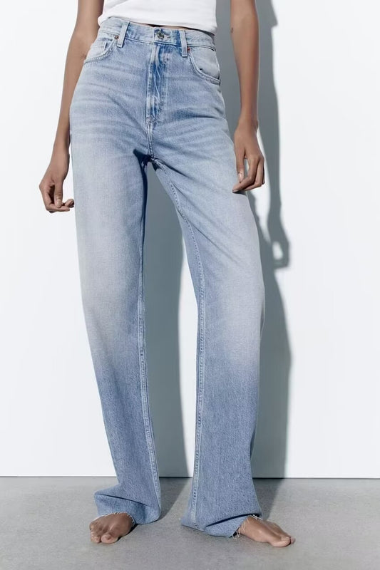 Ropa lavada Pantalones vaqueros blancos de cintura alta Pantalones de pierna ancha ocasionales Pantalones rectos cómodos sueltos de primavera para mujer