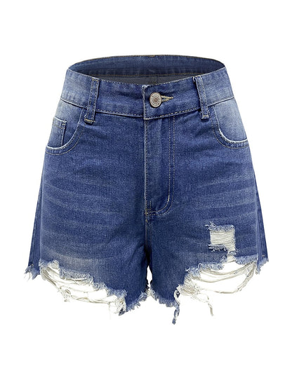 Direct Short d'été en jean effiloché à la main taille haute confortable décontracté pour femme