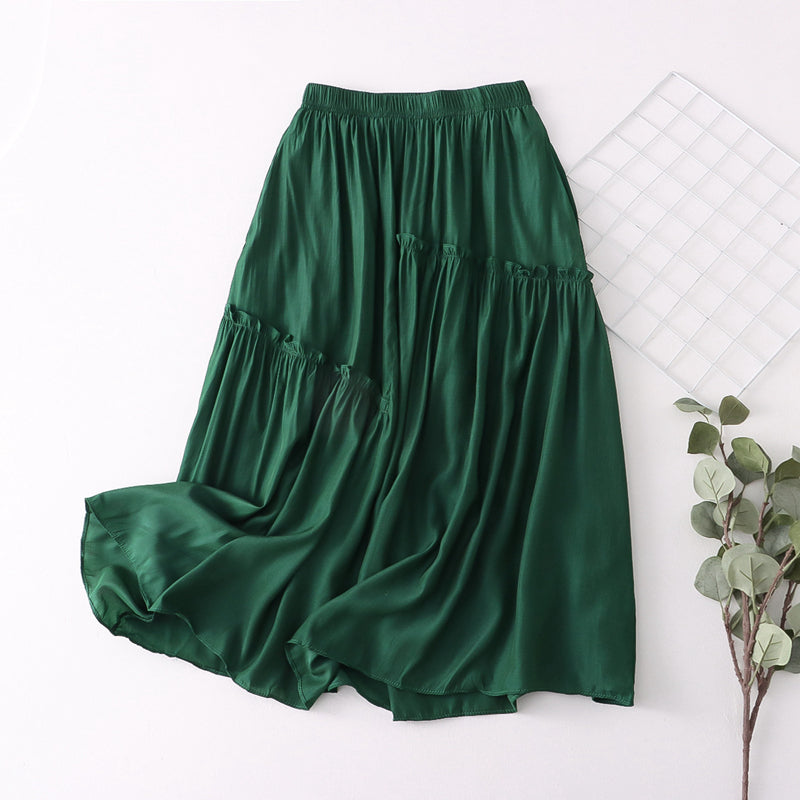 Summer Mid Length Skirt Women Cuprammonuium Skirt Elastic Waist Skirt