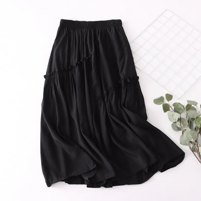 Summer Mid Length Skirt Women Cuprammonuium Skirt Elastic Waist Skirt