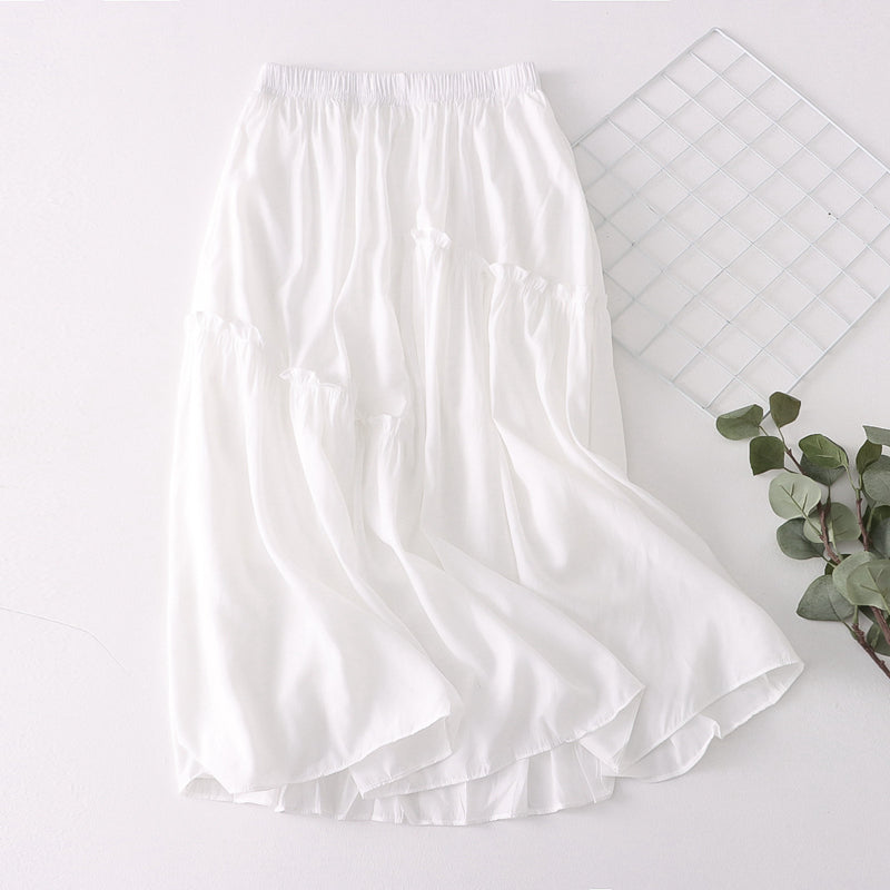 Summer Mid Length Skirt Women Cuprammonuium Skirt Elastic Waist Skirt