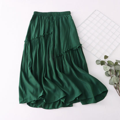 Summer Mid Length Skirt Women Cuprammonuium Skirt Elastic Waist Skirt