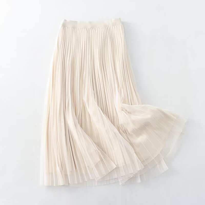 Autumn Mid Length Skirt Women Elastic Waist Organza Two Sided Wear Skirt Women