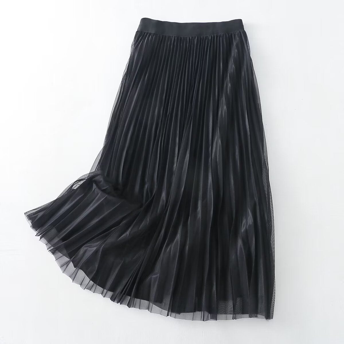 Autumn Mid Length Skirt Women Elastic Waist Organza Two Sided Wear Skirt Women