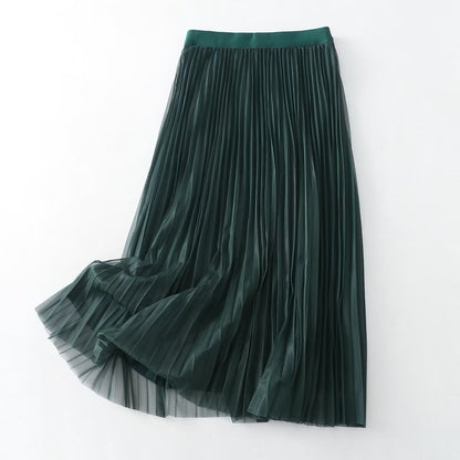 Autumn Mid Length Skirt Women Elastic Waist Organza Two Sided Wear Skirt Women