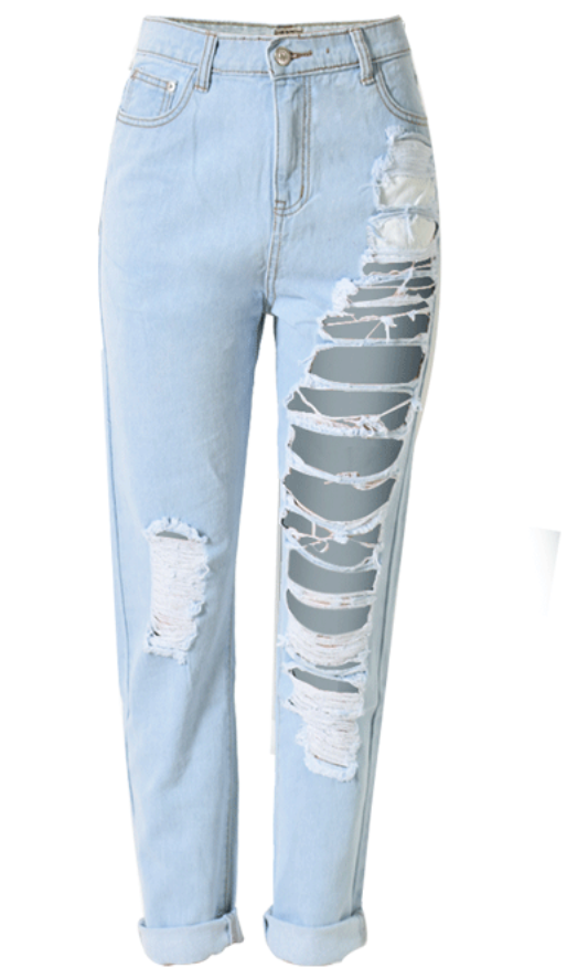 Women Ripped Denim Loose Straight Pants Cropped Pants