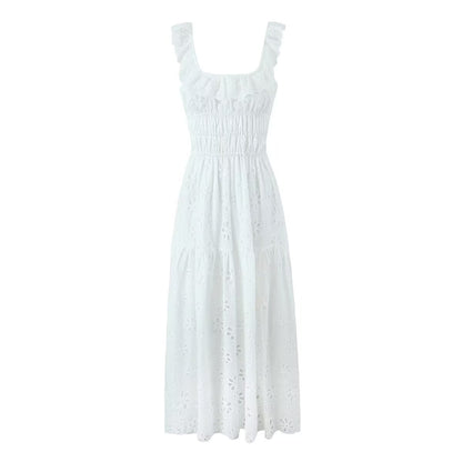 Vestido camisero blanco elegante y suave con recortes para mujer, vestido largo hermoso para primavera y verano para mujer, minoría francesa, vacaciones en la playa