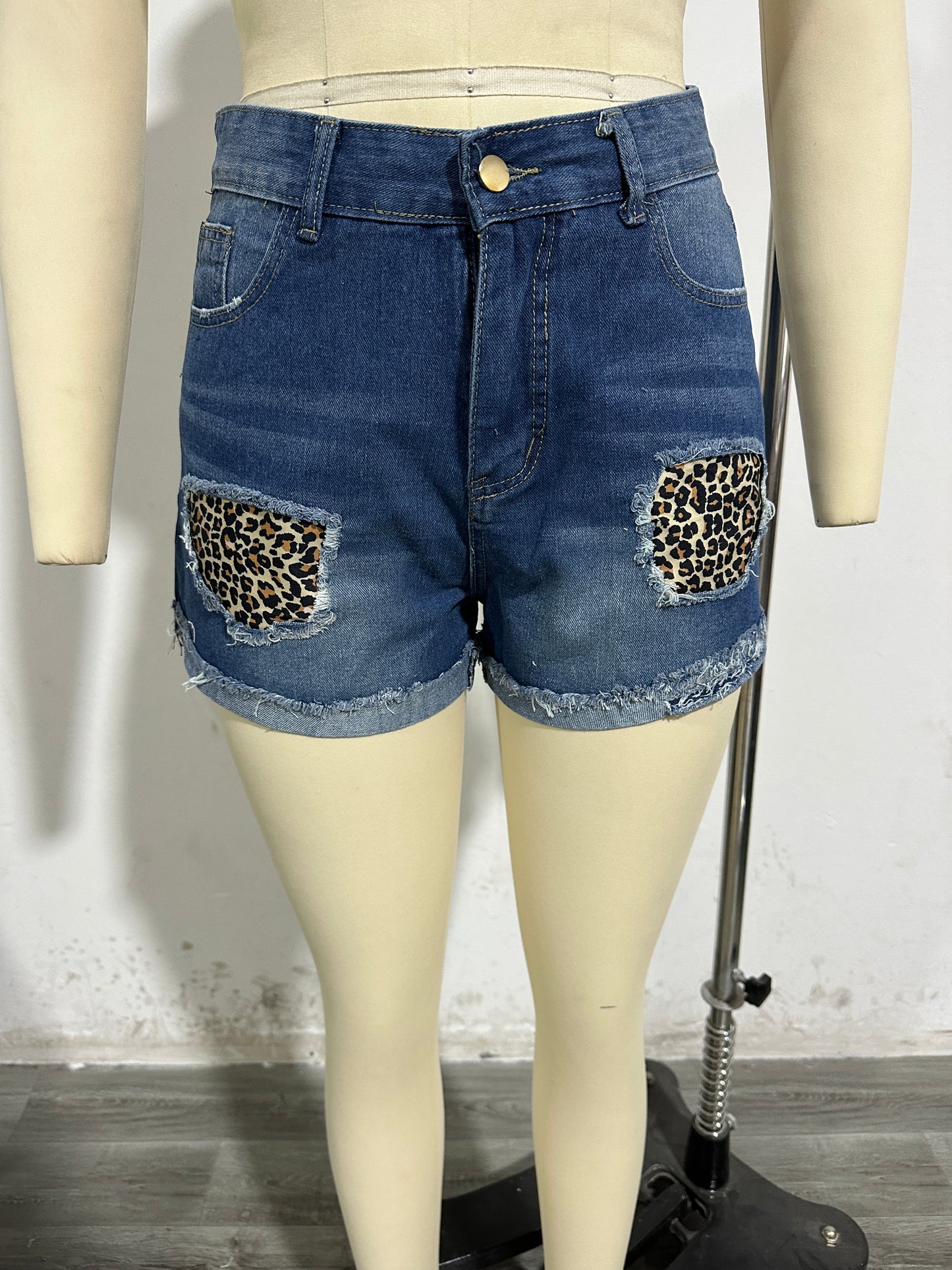 Jean déchiré taille haute pour femmes, short en Denim imprimé avec Patch Hipster de rue