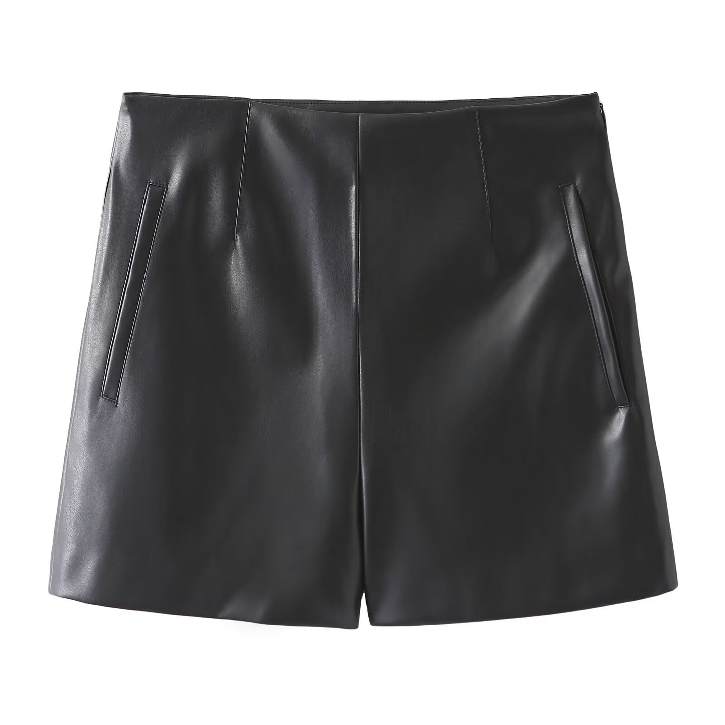 Marchandises automne petite fente une ligne taille haute short en simili cuir