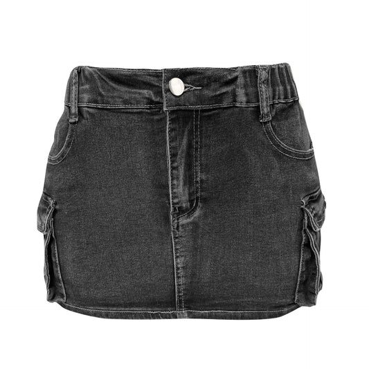 Jupe en jean femmes été rétro Stretch serré Cargo poche hanche jupe