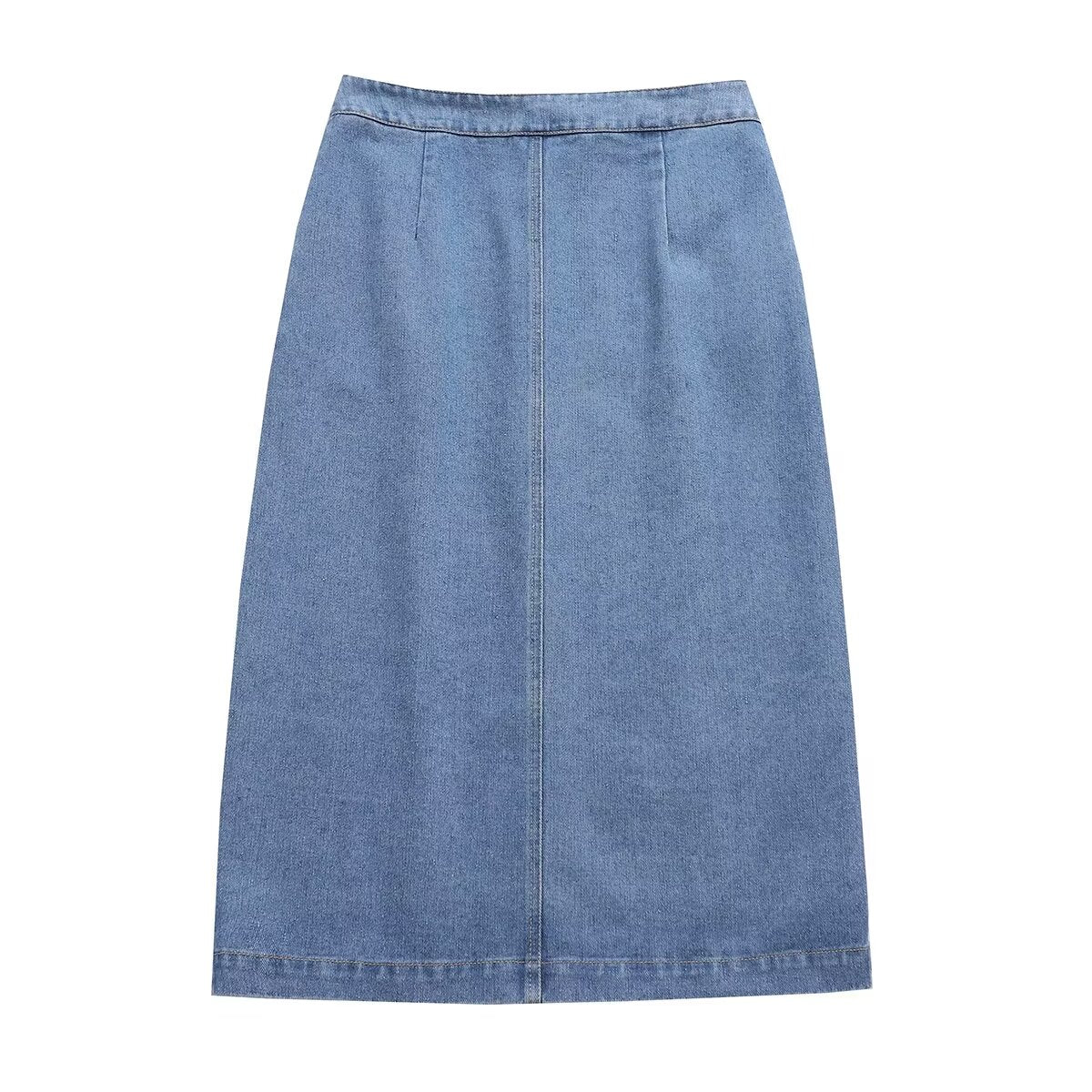 Blogger Single Breasted Denim Skirt Women's Spring High Waist Slimming Midi Skirt